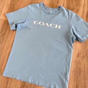 Coach Men’s Logo T-Shirt Blue Size Large – 100% Cotton